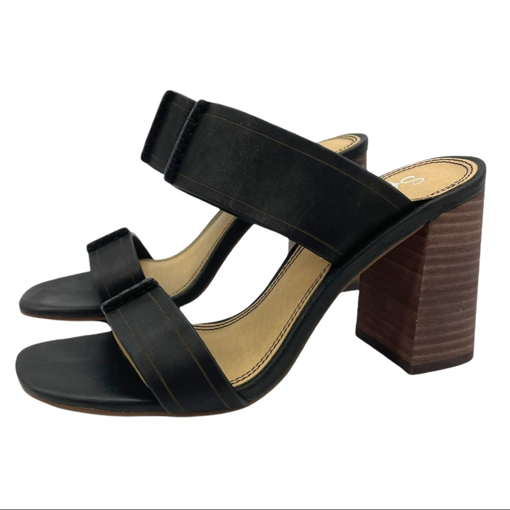 NWOT Splendid Black Leather Stacked Heel Sandals